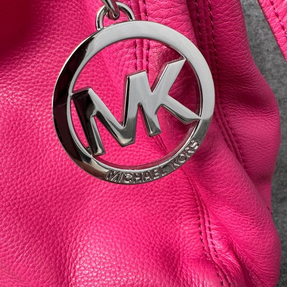 Michael Kors Jet Set Chain Shoulder Bag Tote Fuschia Hot Pink Bucket Handbag - Picture 10 of 14